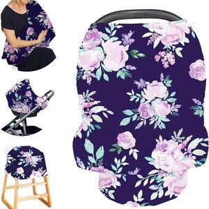 Purple flower multifunctional car seat cover and can be used as a nursing cover.